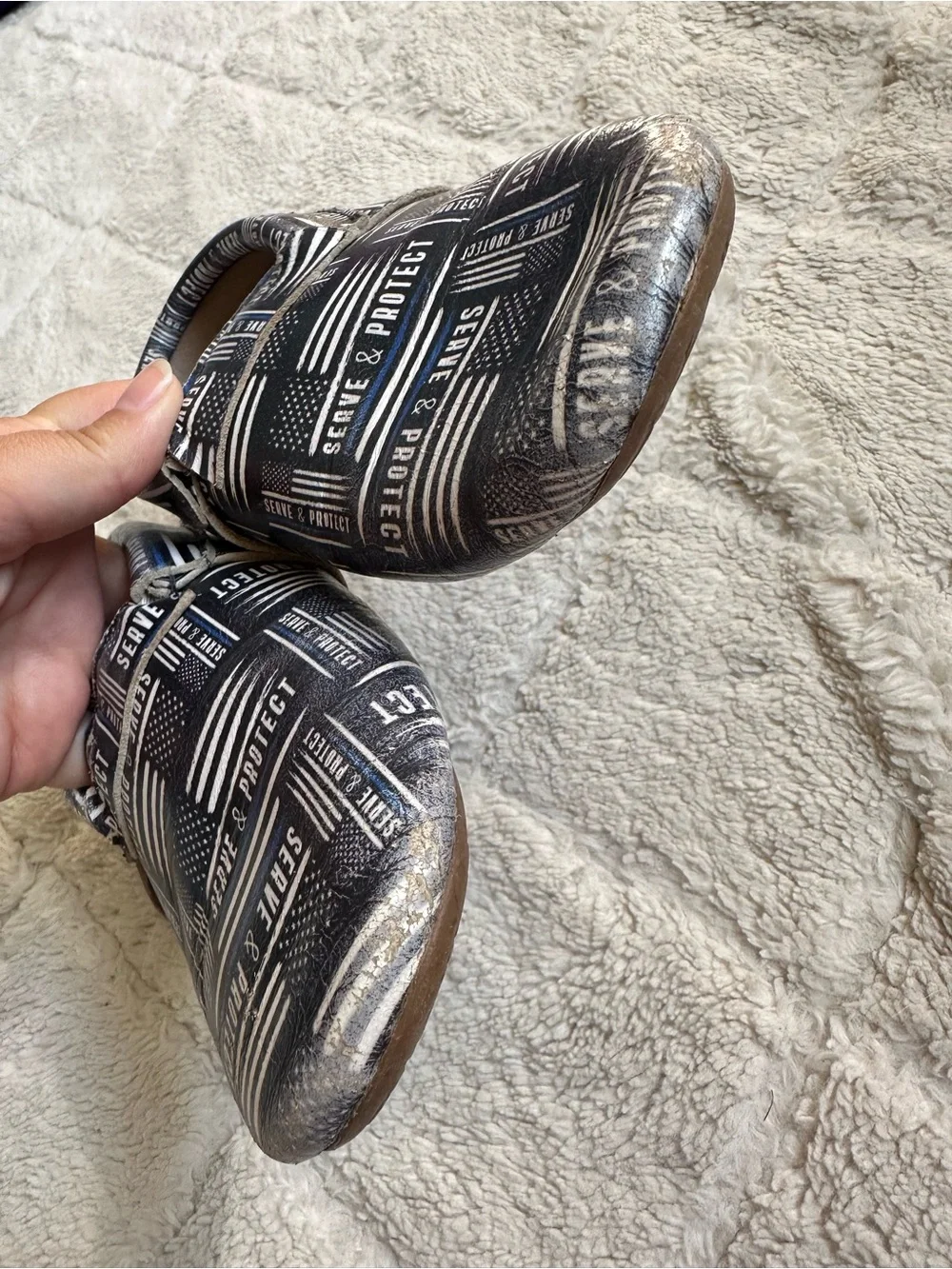 Monkey Feet | Thin Blue Line Serve and Protect Moccasins | Size 5-6Y